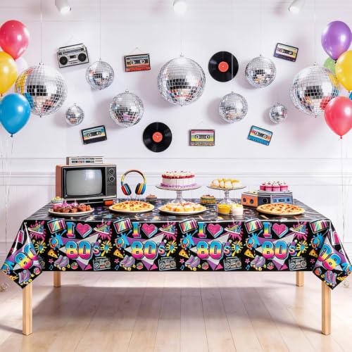80s Neon Plastic Tablecloth Set - Disposable Retro Party Covers, 54x108 Inches, Variations of THIS listing