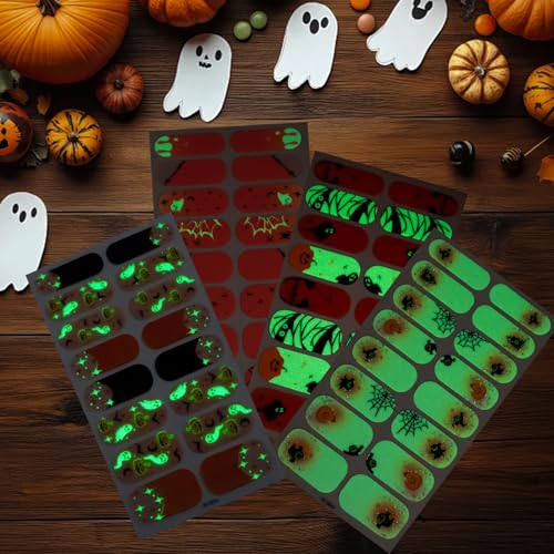 Halloween Glow-in-The-Dark Nail Wraps - Ghost & Pumpkin French Tips, 4 Sheets, Style 10