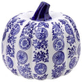 Blue and White Ceramic Pumpkin Decoration with Circular Pattern - 8 Inch