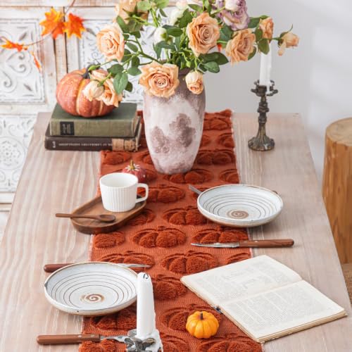 Fall Pumpkin Table Runner Rust 13x72 Inches Plush Autumn Decor