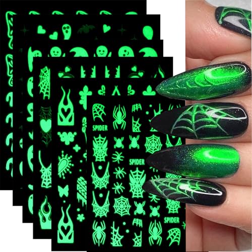 Halloween Nail Stickers Glow in The Dark 3D Self-Adhesive Spooky Art Set - Style04