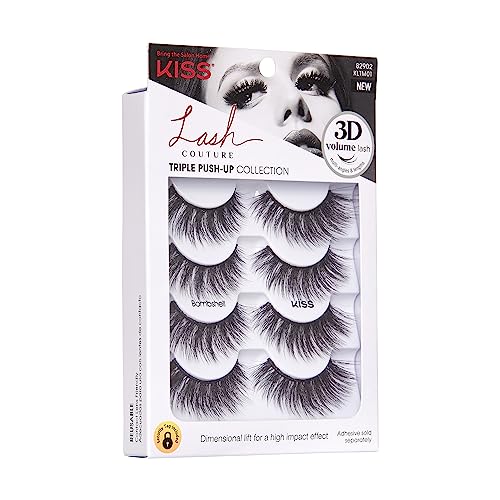 False Eyelashes 14mm 3D Volume Strip Lashes - Fluffy, Eye-Lifting Effect, 4 Pairs - Bombshell Variation