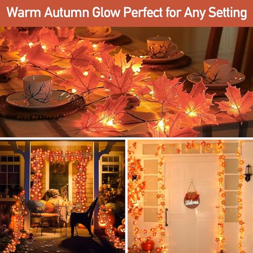 Waterproof Fall Maple Leaf String Lights 20Ft 40 LED Battery Operated Indoor Outdoor Halloween Thanksgiving Decor