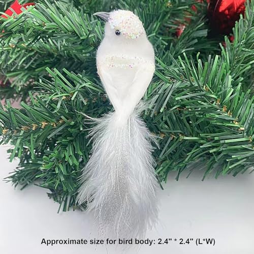 White Tone Artificial Christmas Red Cardinal Birds Set with Clips - 5 Pack Holiday Decor