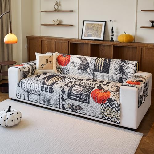 Grey Halloween Sofa Cover for Festive Home Decorations, Slipcover & Furniture Protector