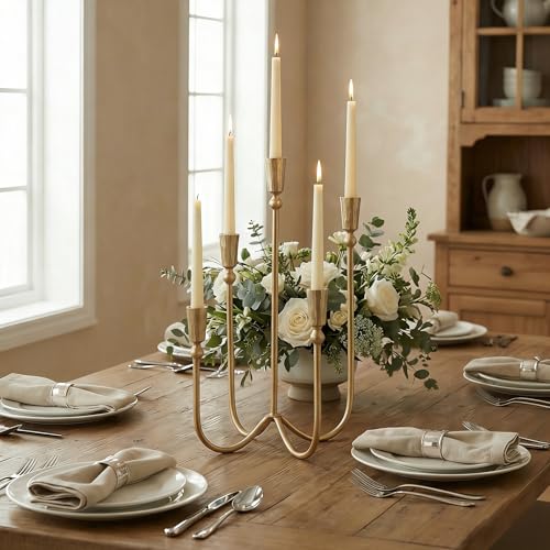 Large Iron 5-Arm Taper Candle Holder Candelabra for Dining & Weddings
