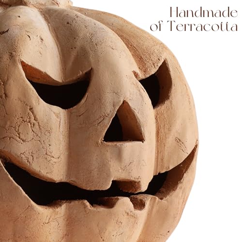 Medium Handmade Terracotta Jack-O'-Lantern Pumpkin Halloween Decor - 11"