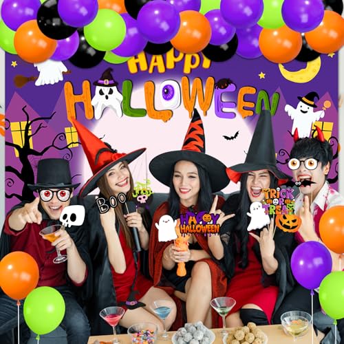 Halloween Party Decorations Kit with Backdrop, Photo Props, Balloons