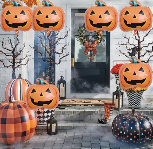 Halloween Pumpkin Balloons Kit - 8 Aluminum Foil Decorations for Parties
