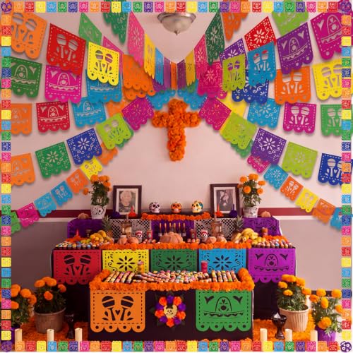 Mini Dia De Los Muertos Papel Picado Banner - 54 Vivid Mexican Party Flags