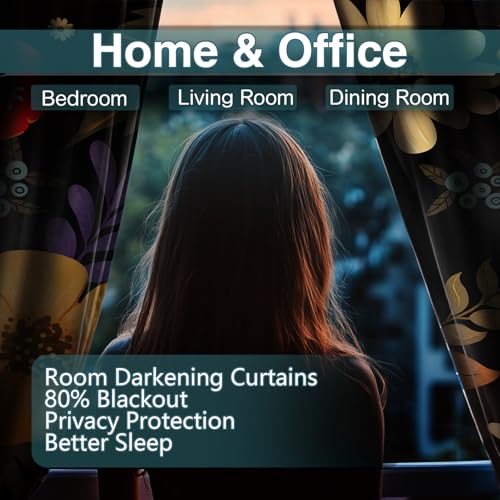 Blackout Curtains Set - 2 Panels 52x63 Inches for Bedroom Living Room - Book4 Variation
