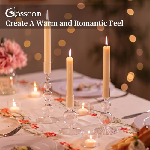 Clear Glass Candlestick Holders Set - 3 Tall Taper Candle Holders with Variation