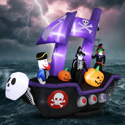 7.78FT Pirate Ship Inflatable Halloween Decor with LED Lights Outdoor