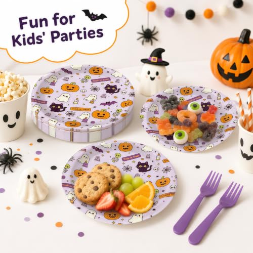 Halloween Paper Plates - 50 Count 7-Inch Dessert Plates - Spooky Cute Halloween Design