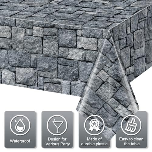 3 Pcs Stone Wall Plastic Tablecloths - Medieval Castle Party Decorations 54x108 Inches