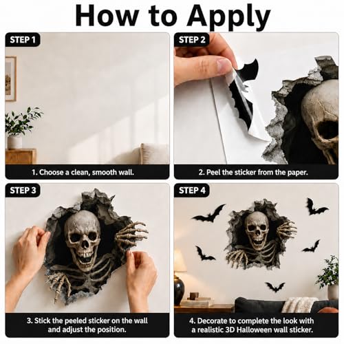 Halloween Skeleton Wall Stickers 3D Spooky Decals for Haunted House & Party Decor