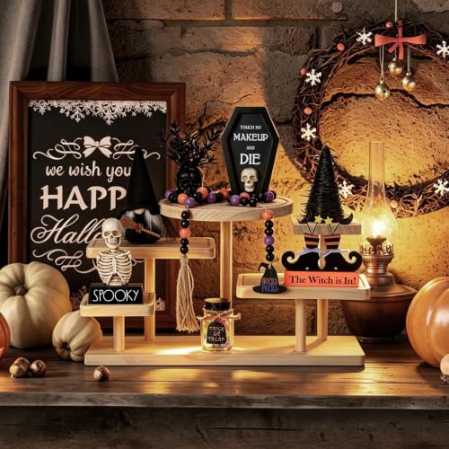 Halloween Tiered Tray Decor Set - Farmhouse & Gothic Indoor Halloween Decorations