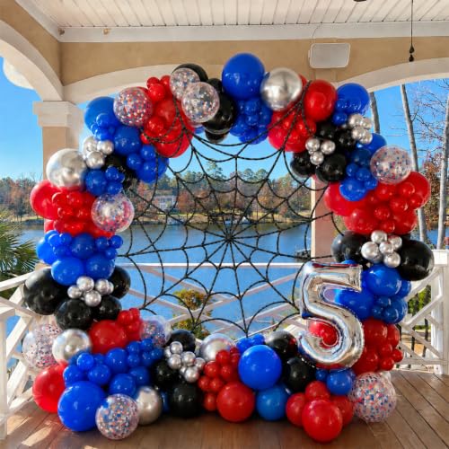 Red Blue Black Silver Balloons Set - 60PCS Party Decorations with Confetti Balloons & Ribbon