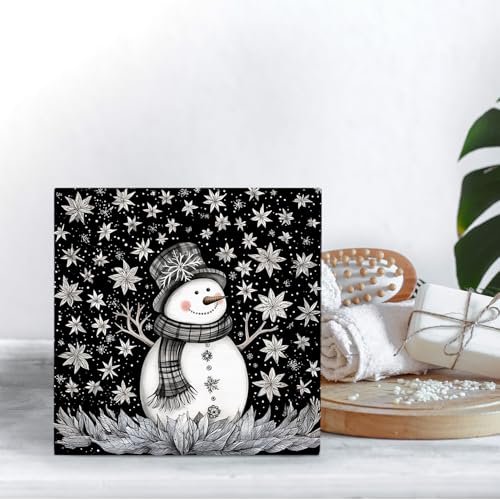 Winter Snowman Wooden Desk Sign - Rustic Holiday Christmas Decor - Variation 030
