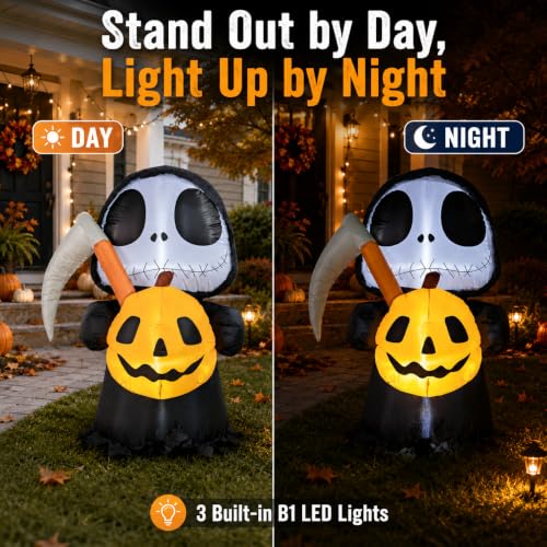 4 ft Halloween Inflatable Grim Reaper & Pumpkin Yard Decoration Outdoor Decor