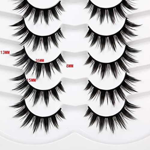 False Eyelashes Spiky Doll-Eye 8-15mm Wispy 8D Faux Mink 7 Pairs Pack