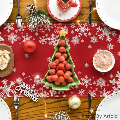 Snowflake Winter Table Runner 13x72 Inch Home Decor - Red Variation