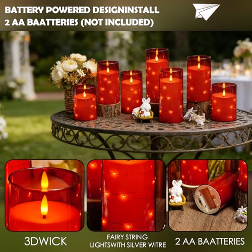 Flameless LED Candles with Timer 12 Pack - Red Flickering Candle Set
