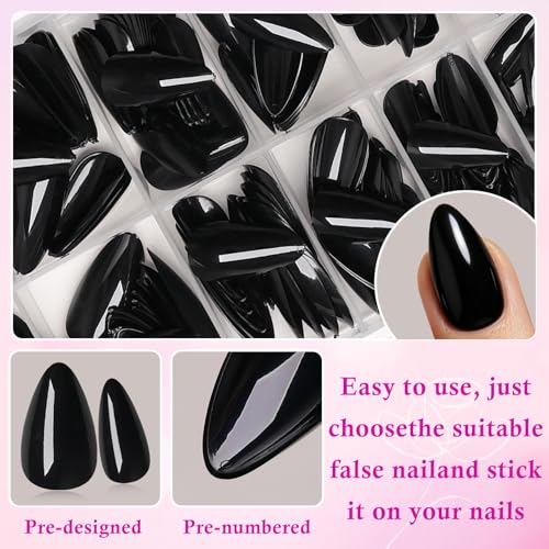 LuckForever Black Short Almond Press On Nails with Glue Tabs - 240pc