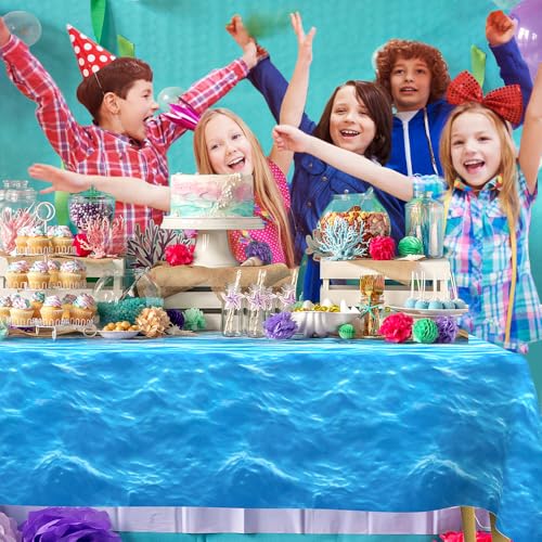 Ocean Water Wave Tablecloth Set - 3 Pack 54x108 Inches Blue Beach Party
