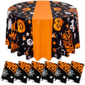 Halloween Tablecloths 6 Pack Orange Pumpkin 84-Inch Round Plastic Cover - Pumpkin / Orange / 6