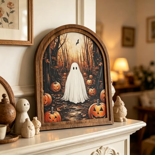 Halloween Wooden Arch Sign - Haunted Ghost & Pumpkin Decor for Home & Party