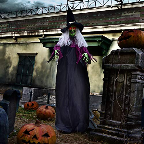 72-Inch Hanging Halloween Witch Decor with Glowing Eyes - Outdoor Haunted House Prop