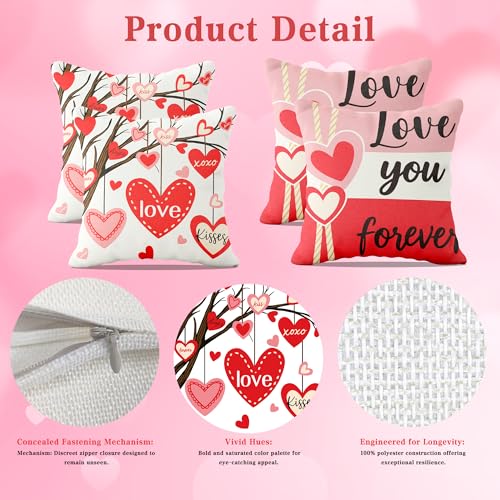 Red Valentine's Day Pillow Covers 18x18 Inch Heart Throw Pillow Cases - Indoor Outdoor Decor