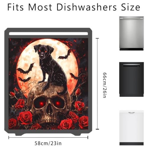 Halloween Dog Skull Dishwasher Magnet Cover - 23x26 Inch Kitchen Decor, Magnetic Refrigerator Sticker - Variation: Skull Dog