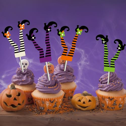 Halloween Witch Cupcake Toppers - 24 Pack Witch Boot Cake Decorations with Variation Halloween-24