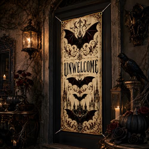 Halloween Door Cover Gothic WELCOME Banner - Black Red Yellow Variation