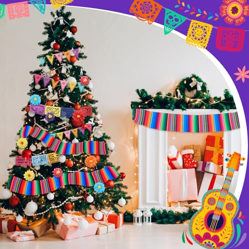 Mexican Christmas Tree Decorations Set with Banners Flores Papel Picado