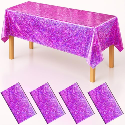 Pink Purple Iridescent Plastic Tablecloth 54x108 Inches - 4 Pack Party Decor