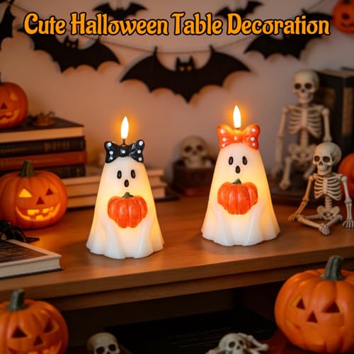 Halloween Ghost Flameless Candles with 6H Timer Hand-Painted Bows - B-2 Ghost Bows