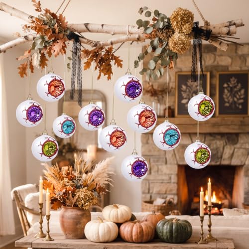 Halloween Glass Eyeball Ornaments Set of 8 - Reflector & Glitter Accents