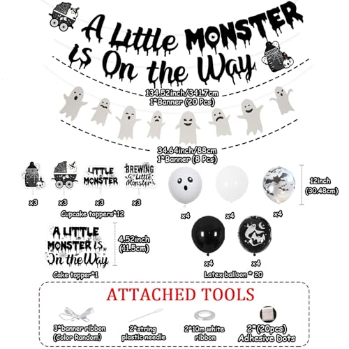Halloween Baby Shower Decorations Kit with Banner, Garland, Balloons, and Cake Toppers