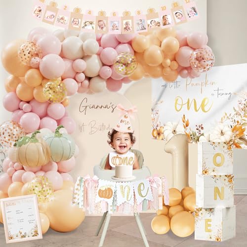 First Birthday Pumpkin Decorations Set for Fall Autumn Halloween Thanksgiving