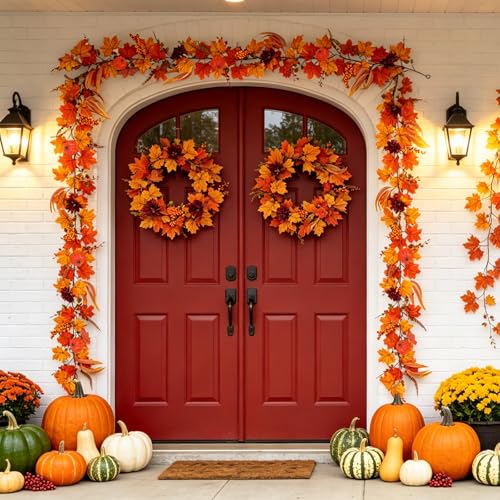 Yellow Pumpkin Fall Garland 2PCS for Autumn Thanksgiving Home Decor