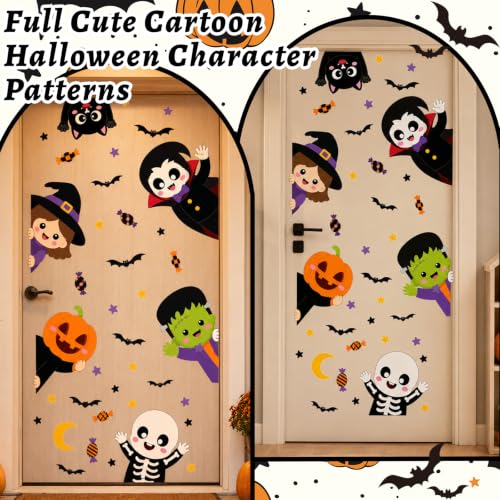 Halloween Door Sticker Set - 44.88 x 15.75 Inch Pumpkin Witch Ghost Green Monster - Variation Halloween-5