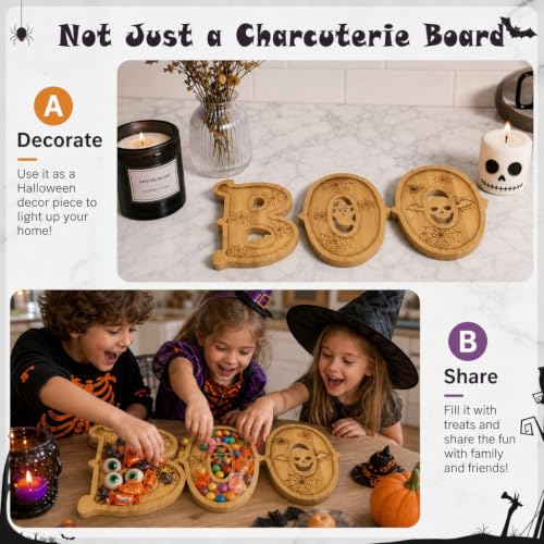 Halloween BOO Charcuterie Board Set - 3 Bamboo Letter Serving Trays
