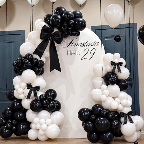 Black and White Balloon Arch Kit for Birthday Halloween Decorations - Variation of Blackwhitebow