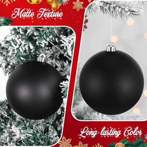 Poen 12 Pack 6 Inch Extra Large Black Christmas Ball Ornaments Jumbo Holiday Decorations