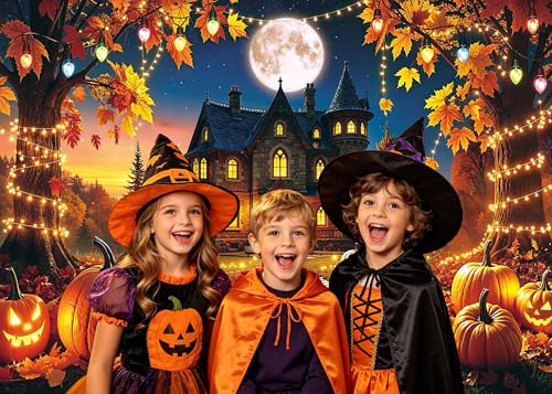 Halloween Fall Backdrop 82x59 Inch Haunted House Pumpkin Full Moon Banner