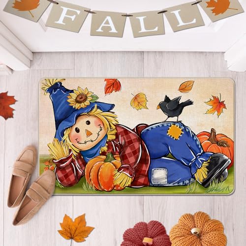 Fall Scarecrow Door Mat 1'5" x 2'5" - Autumn Pumpkin Crow Welcome Rug