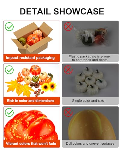 Fake Pumpkin Decor Set - Fall Holiday Halloween Thanksgiving Tabletop Crafts